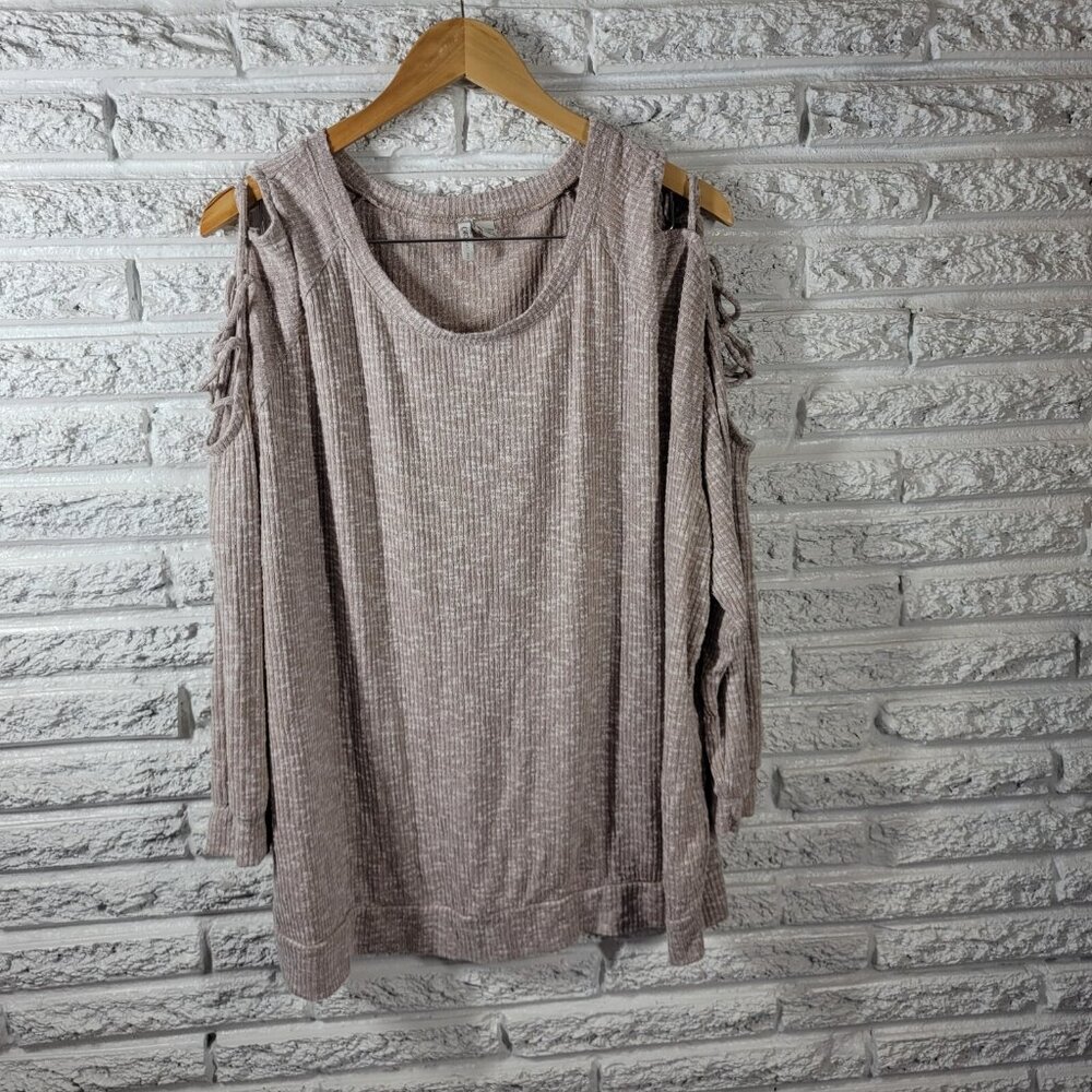 Cato Est 1946 Womens Sweater‎ 22W 24W Lattice Sleeve Beige Lightweight B18E